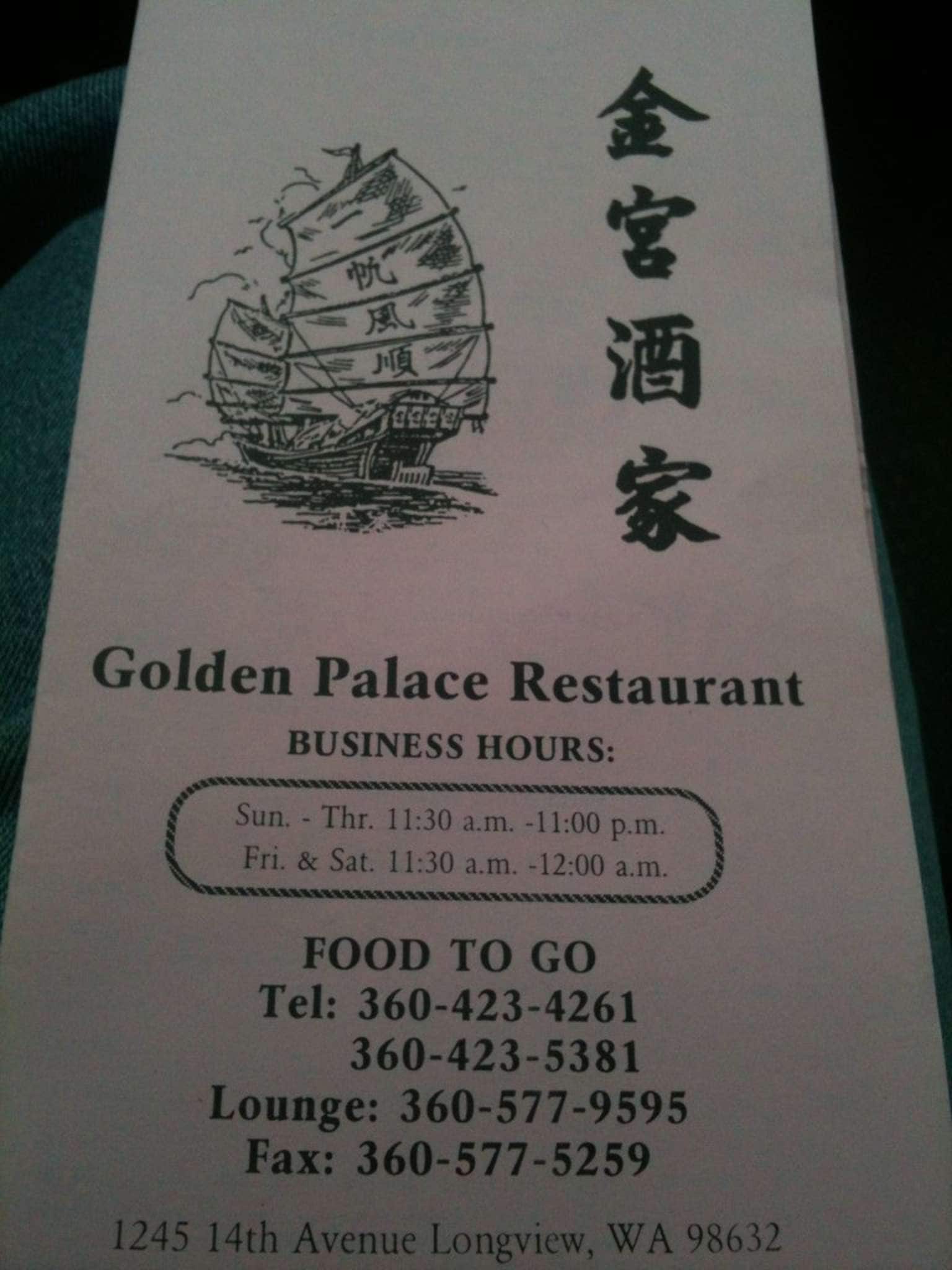 the golden palace restaurant menu