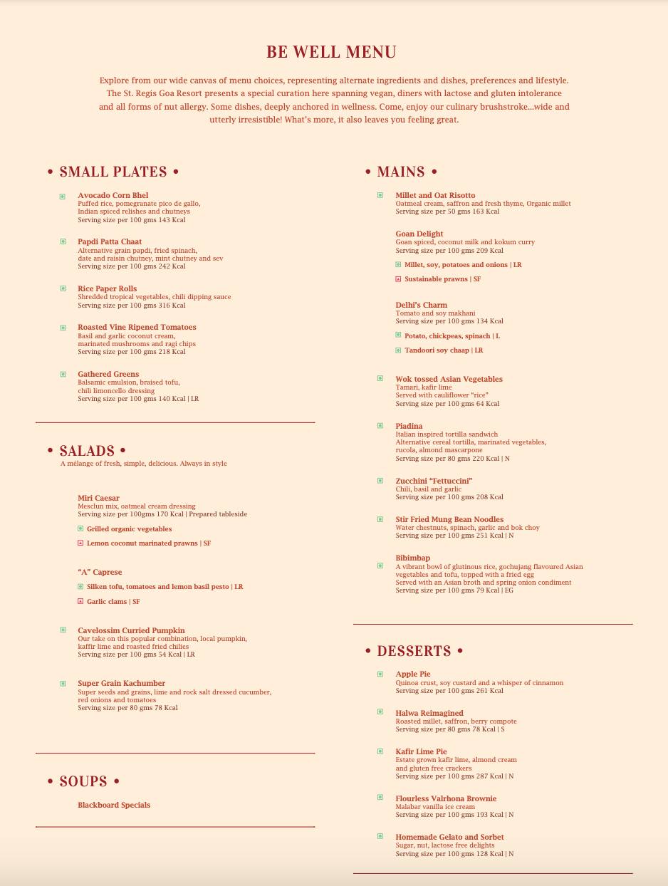 Menu of Miri, Cavelossim, Goa