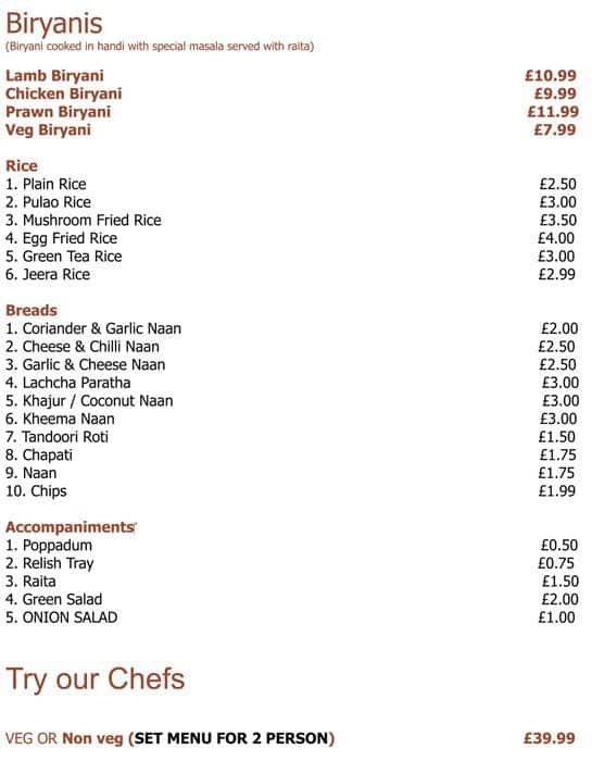 Menu at Indian Relish restaurant, Hounslow