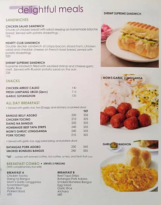 Menu at Conti's restaurant, Mandaluyong, Ground Floor