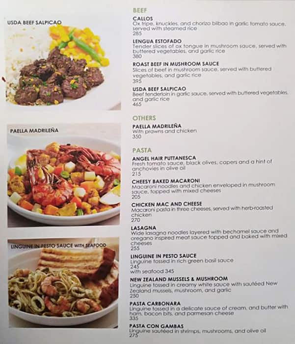 Menu at Conti's restaurant, Pasig, G/F Corte Area