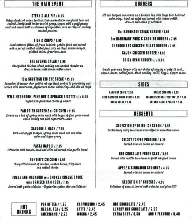 The Avenue Menu, Menu for The Avenue, Bishopbriggs, Glasgow - Zomato UK