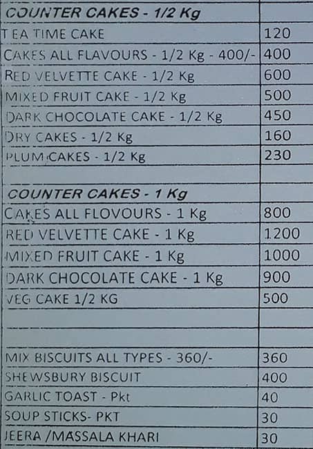 Sweet Dreams Bakery menu