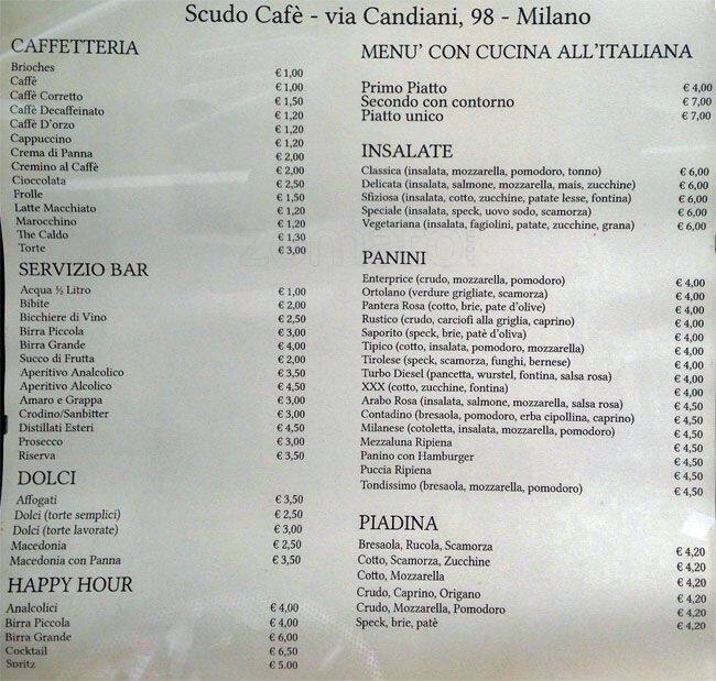 Menu di Scudo Cafė 