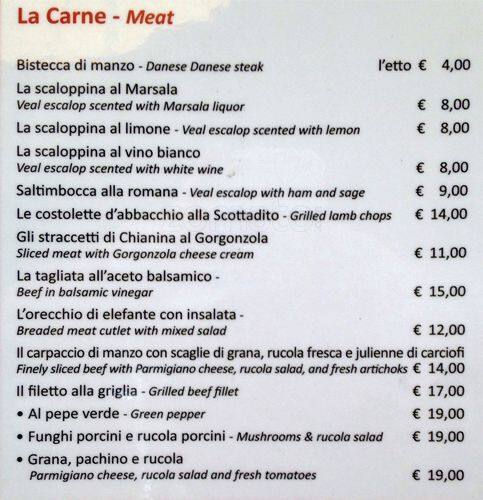 Menu di Sistorante 