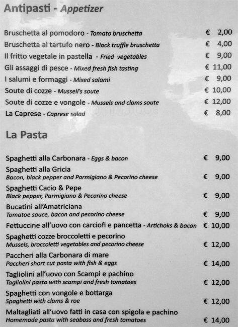 Menu di Sistorante 