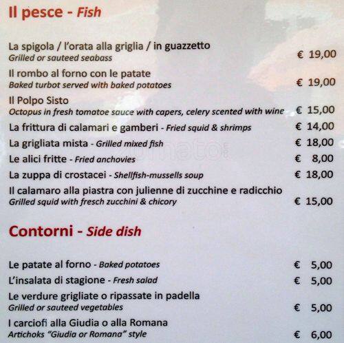 Menu di Sistorante 