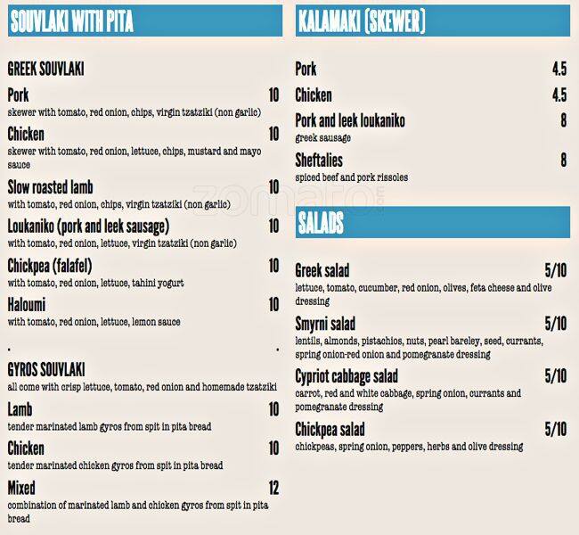 Kalamaki Greek Street Food Menu Urbanspoon/Zomato