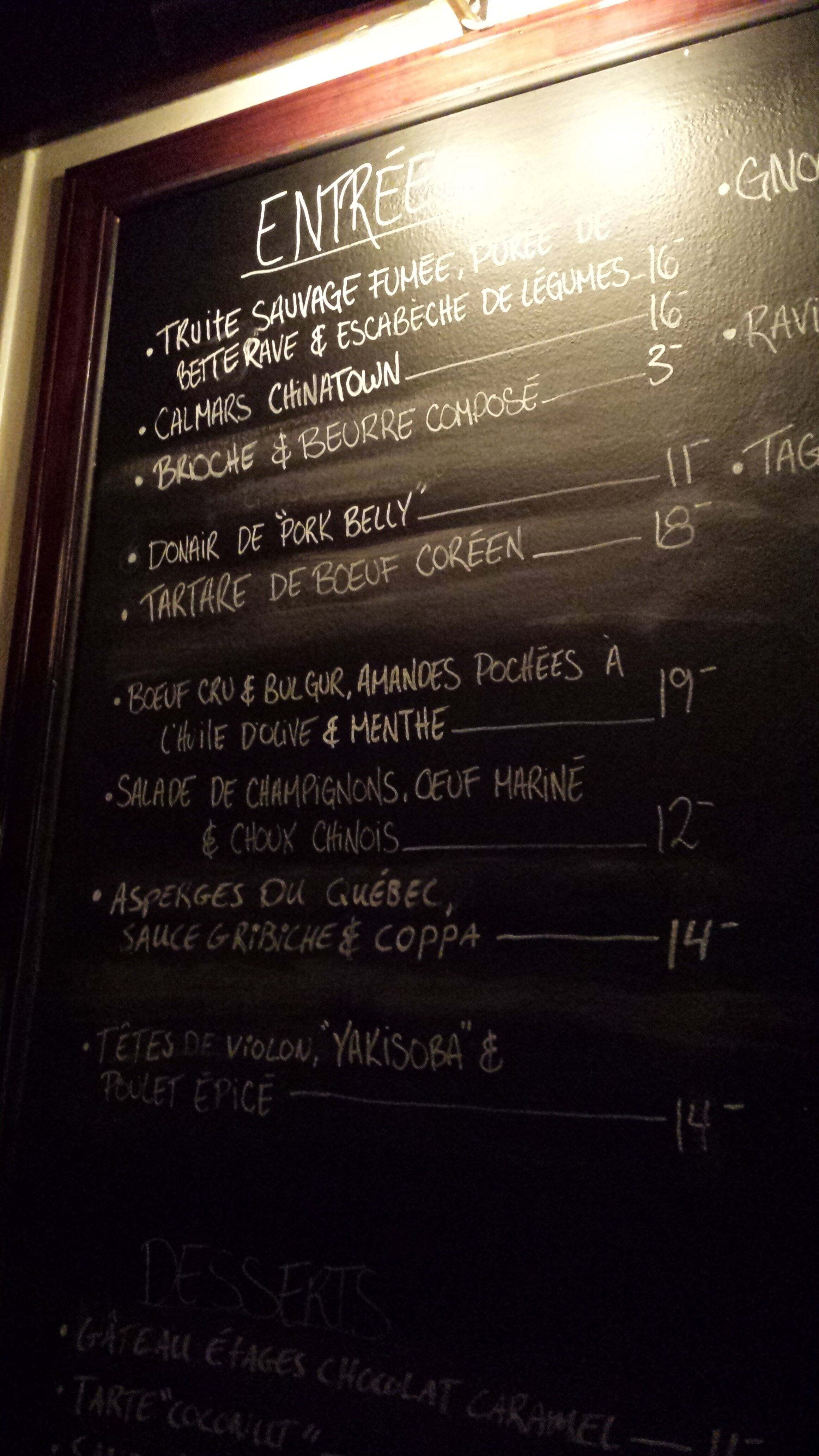 Le Chien Fumant Menu, Menu for Le Chien Fumant, Plateau Mont-Royal 