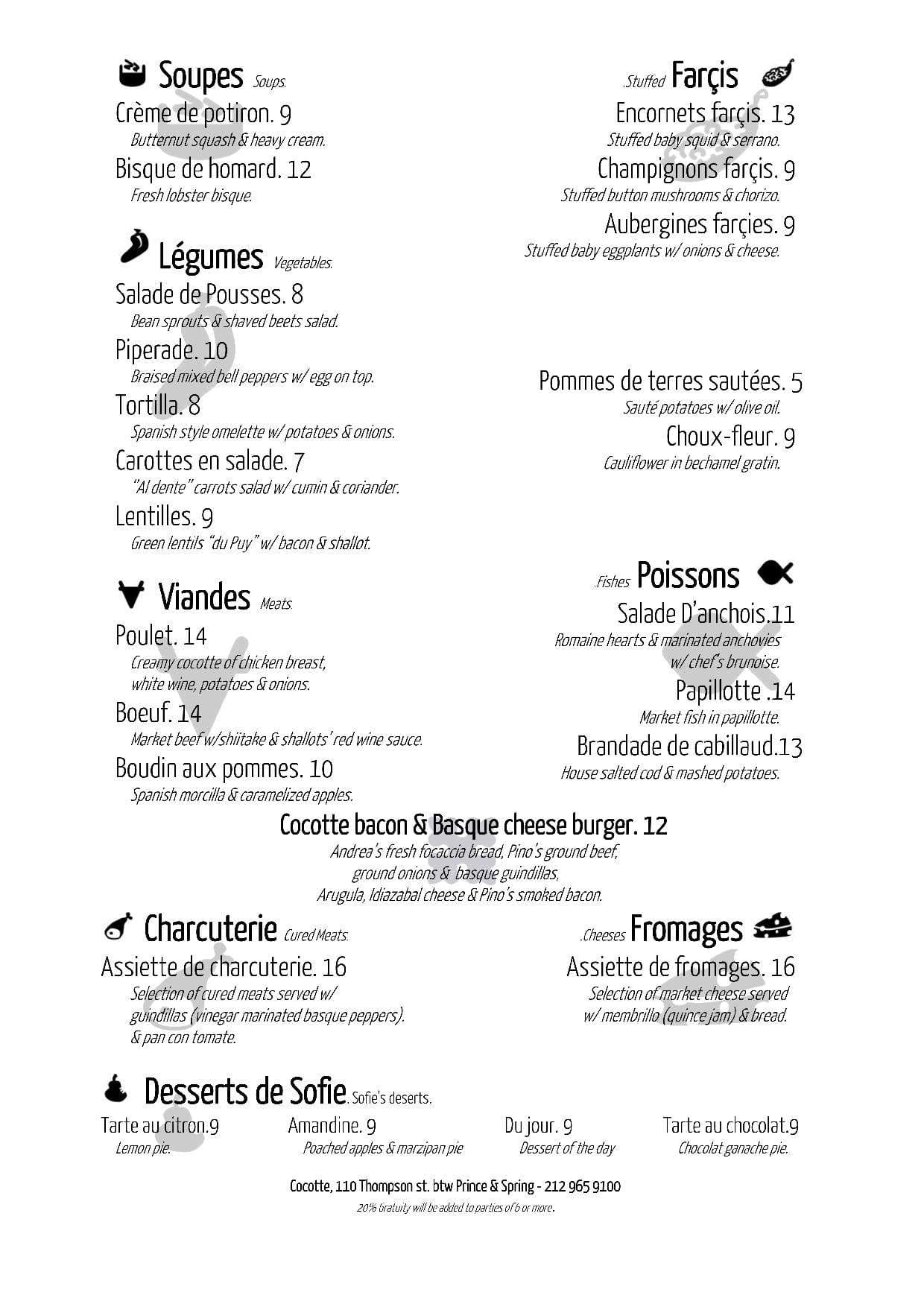 Cocotte Menu, Menu for Cocotte, Greenwich Village, New York City ...