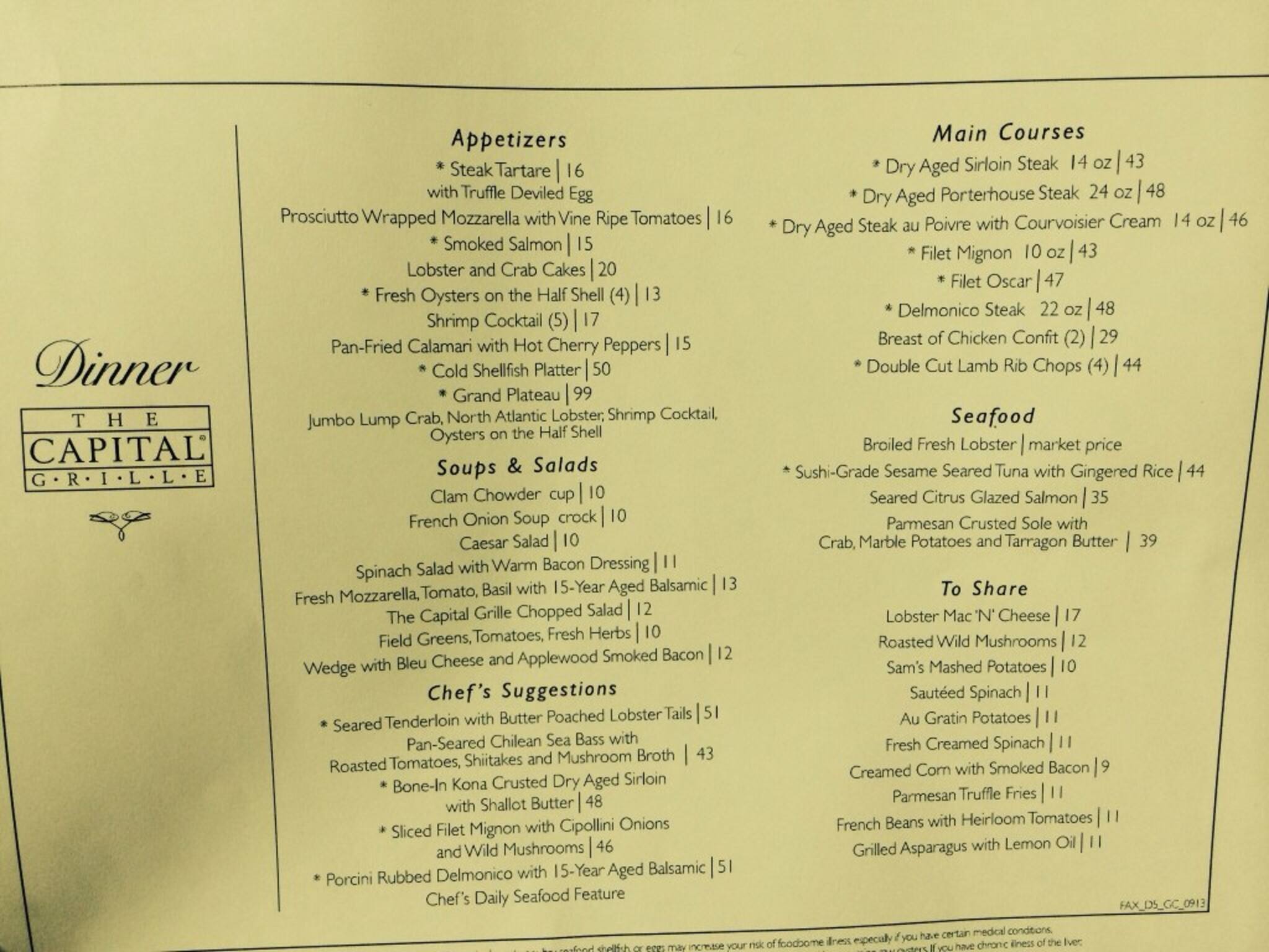 The Capital Grille Menu Menu For The Capital Grille Garden City