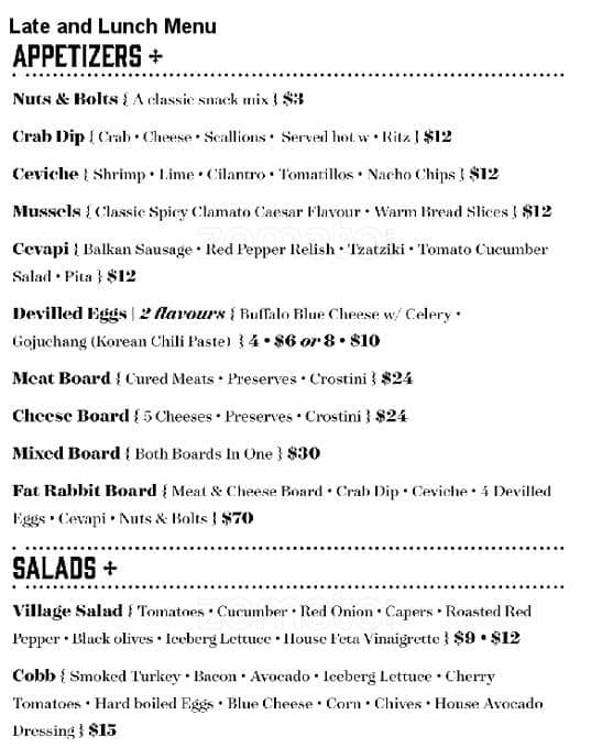 White Rabbit Menu, Menu for White Rabbit, Waterloo, Waterloo ...