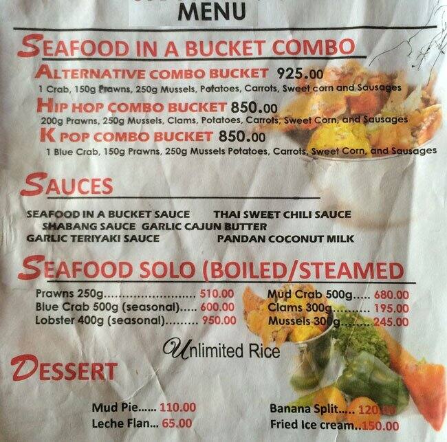 seafood city recent menu
