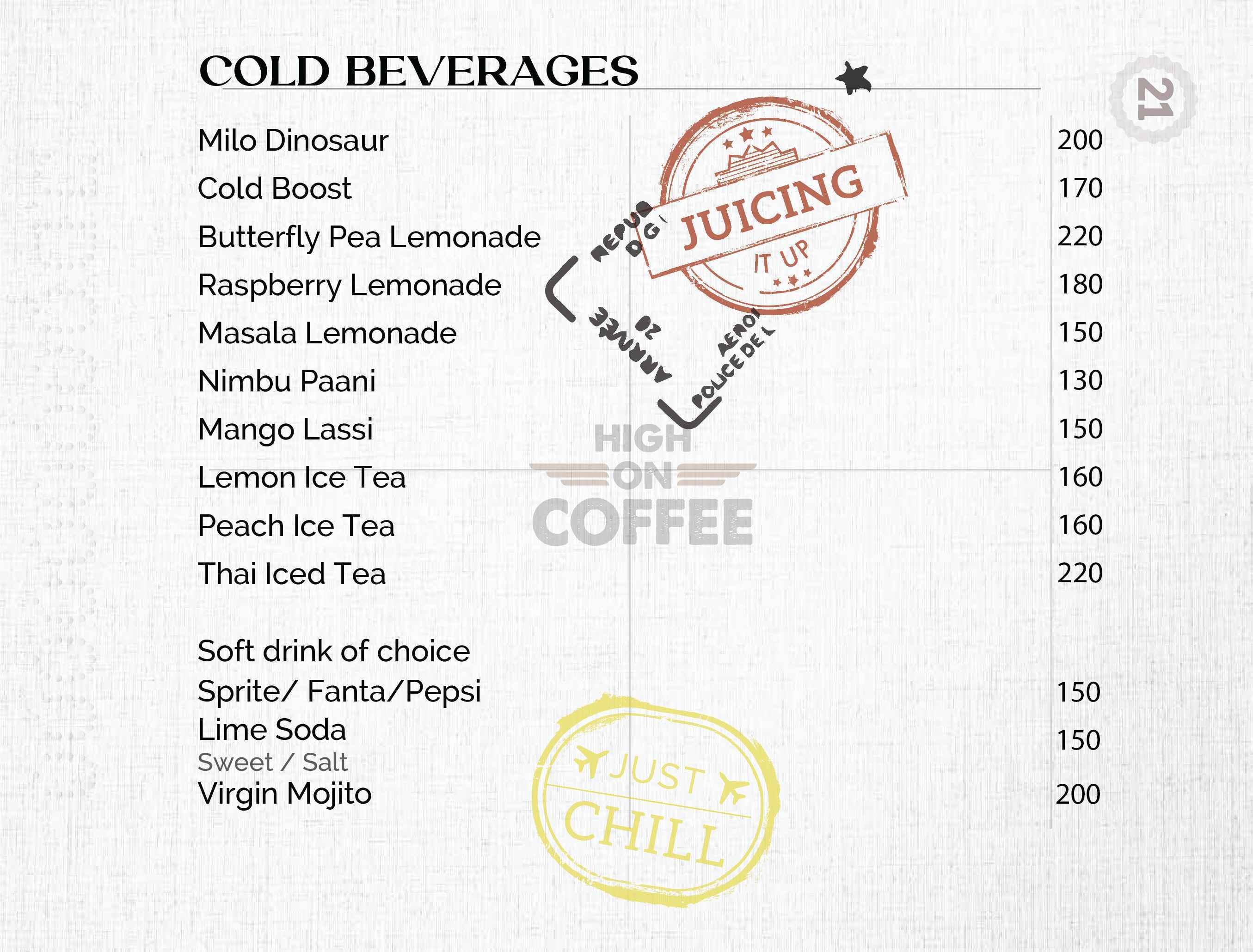 Menu of High On Coffee, Peelamedu, Coimbatore