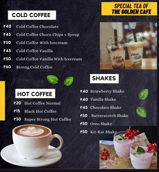 Menu of The Golden Cafe, Jhotwara, Jaipur