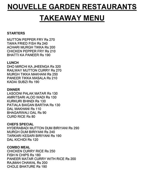 NOUVELLE GARDEN menu