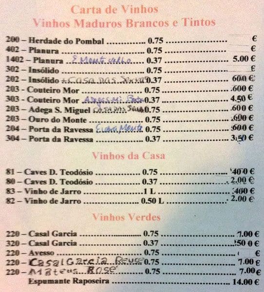 Menu at Café Adão, Belas
