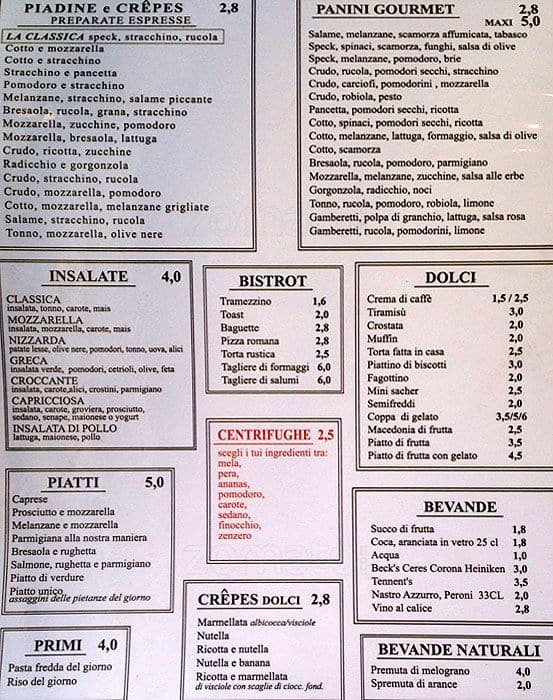 Menu di Chiaroni Bistrot 