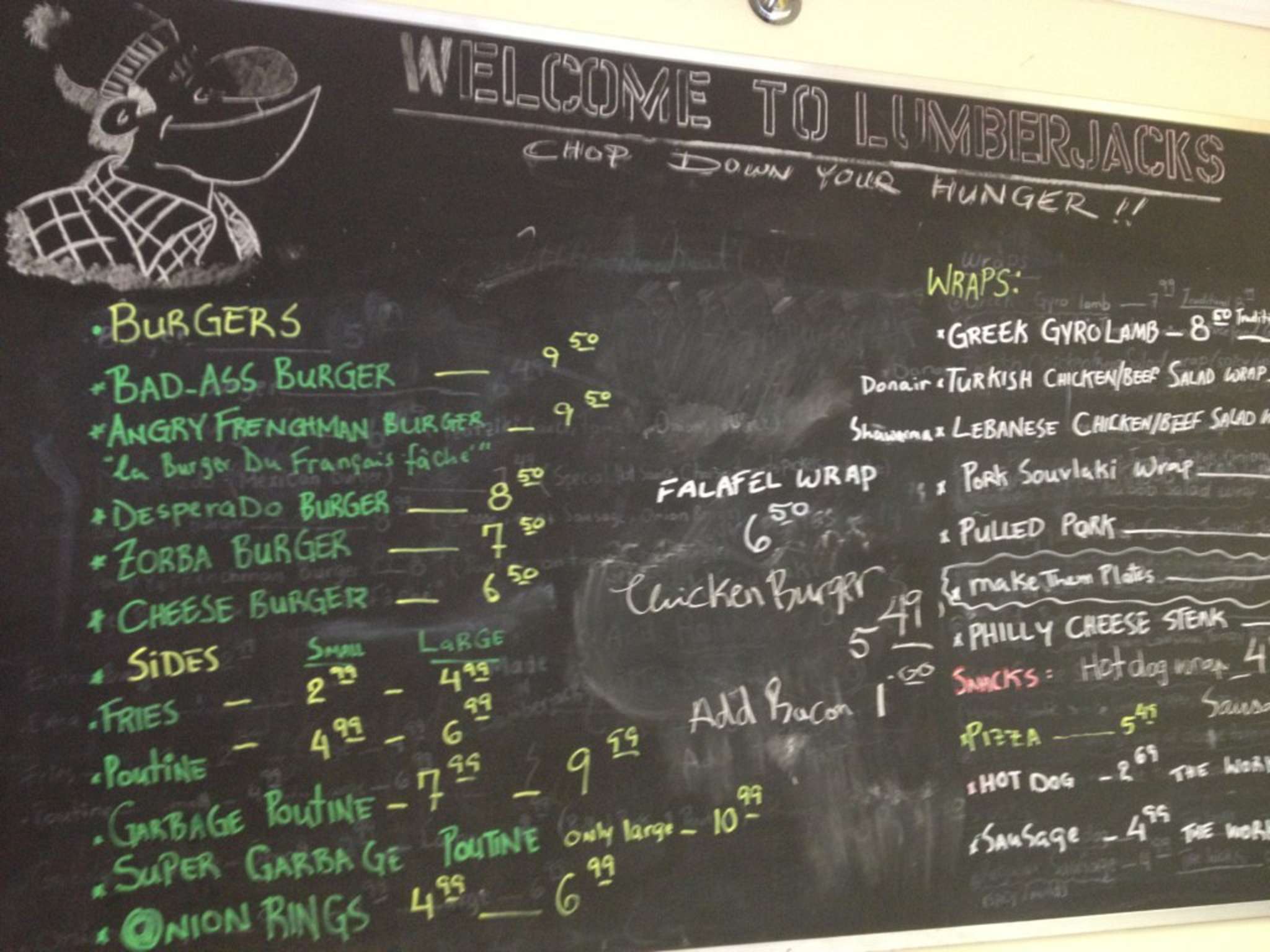 Lumberjacks Menu, Menu for Lumberjacks, Thunder Bay, Thunder Bay