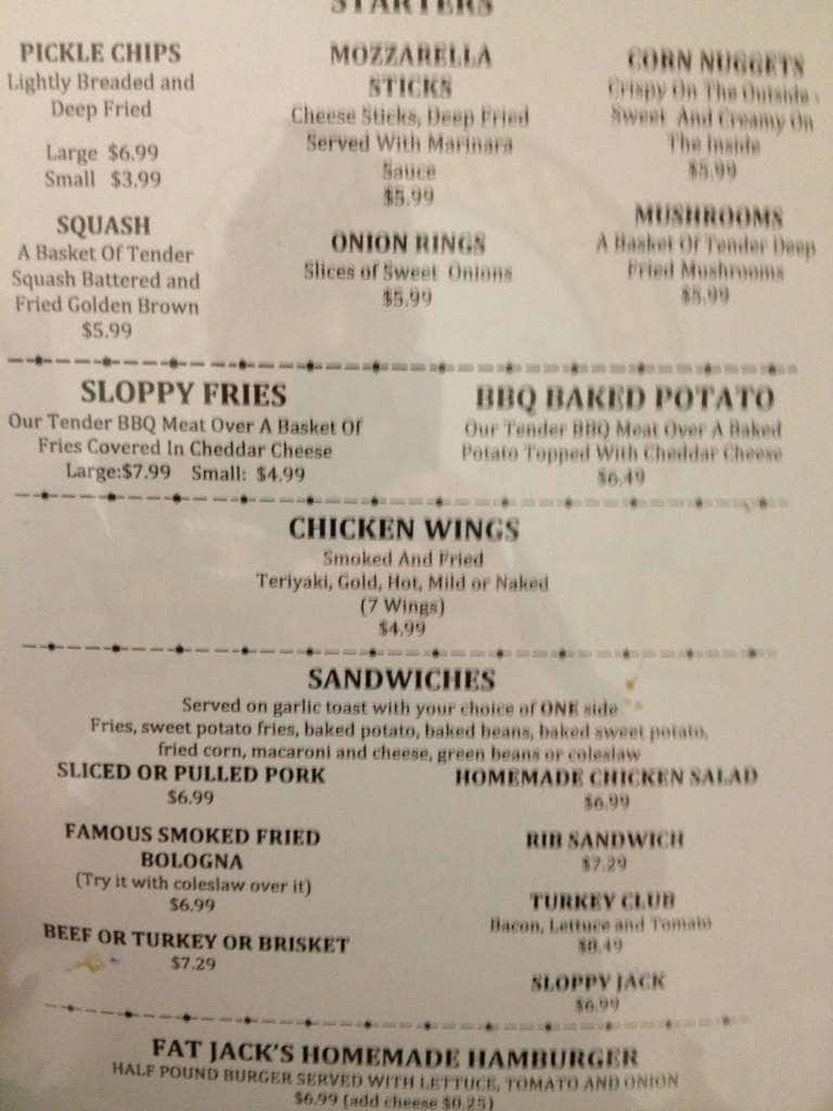 Fat Jack's BBQ Baker County Menu Urbanspoon/Zomato