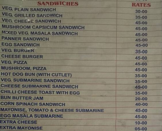 Menu for Bun World, Malleshwaram, Bangalore