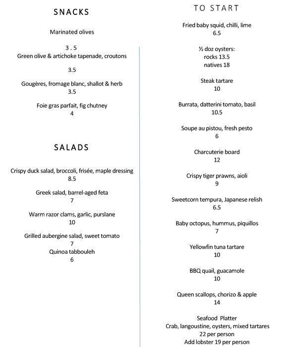 Bluebird Epicerie menu