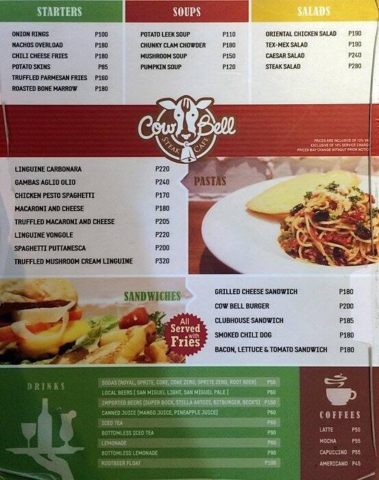 Cow Bell Steak Cafe Menu, Menu for Cow Bell Steak Cafe, BelAir, Makati