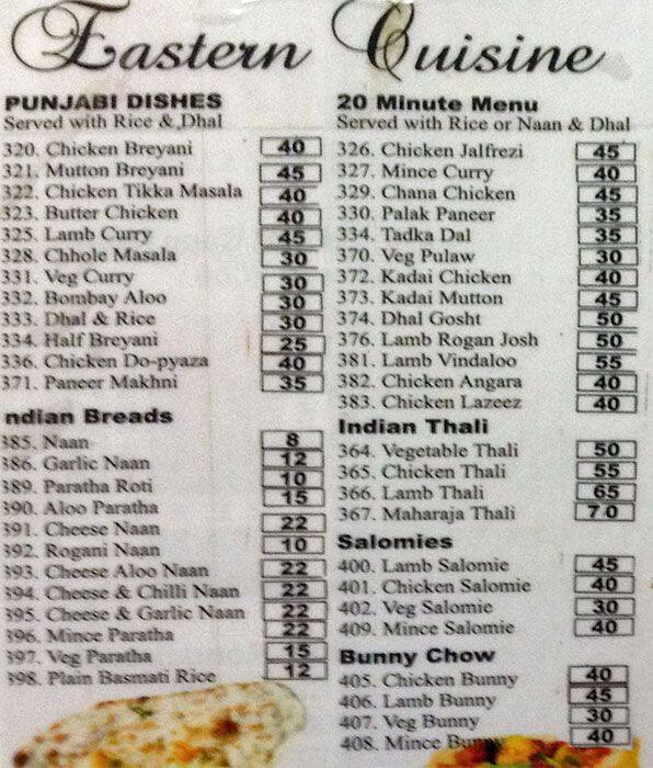 Menu At Food Inn India Restaurant Cape Town 156 Long St