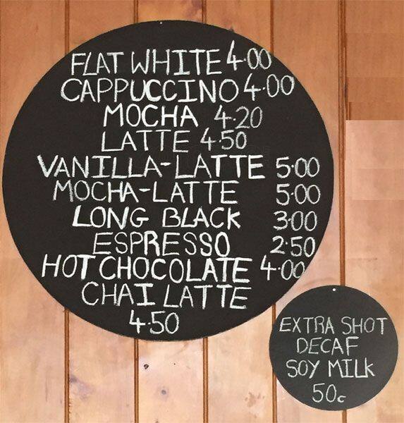 Menu at Dome Cafe, Warkworth