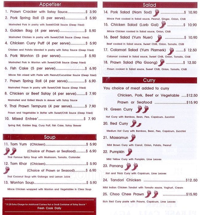 Thai Cottage Menu Menu For Thai Cottage Cranbourne Melbourne