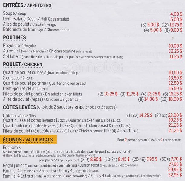 Menu at StHubert, 97 Rue Restaurant prices