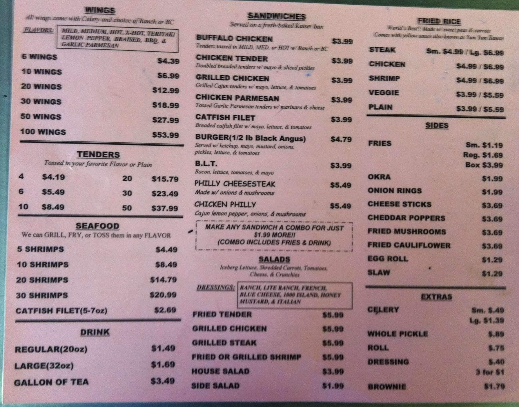 k's wings augusta ga menu