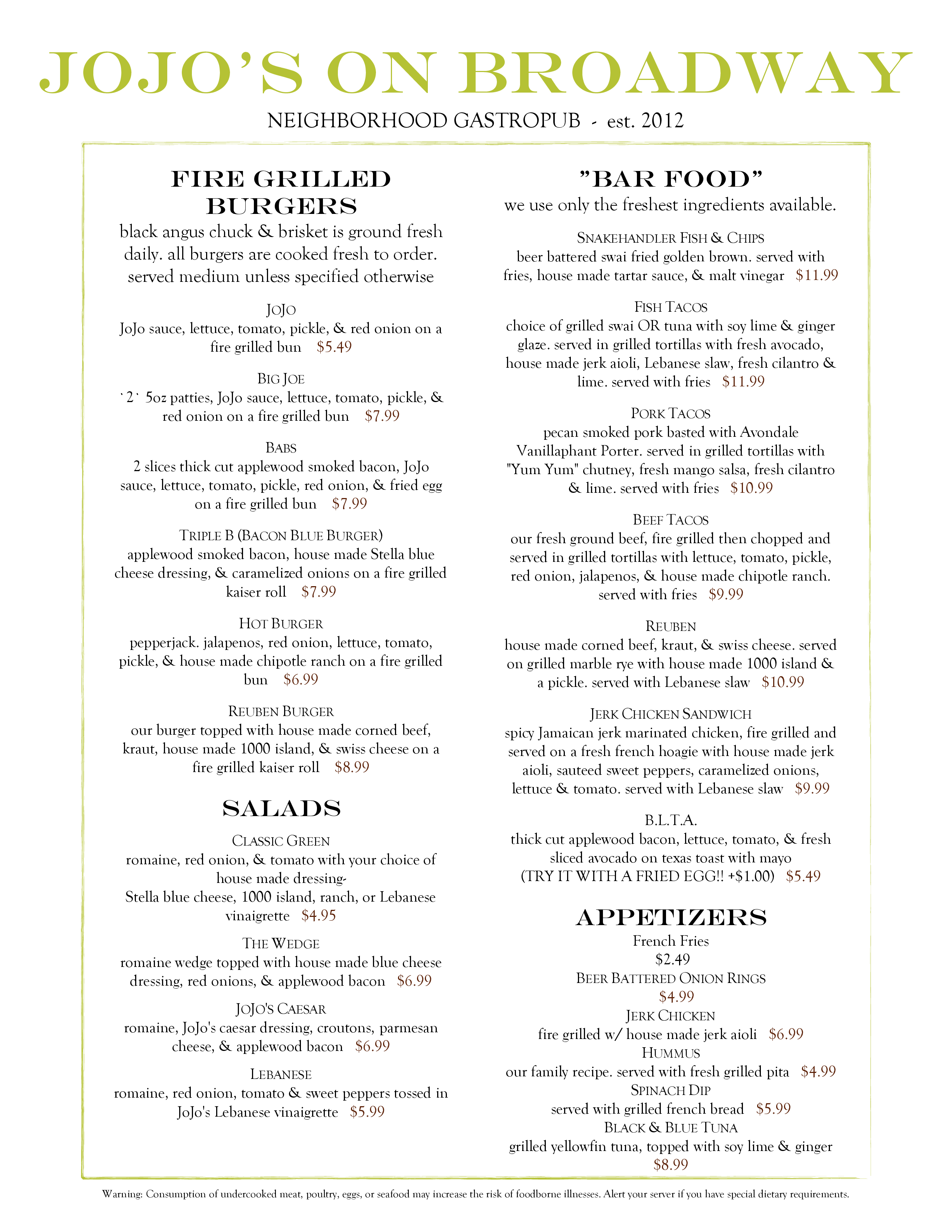 JoJo's On Broadway Menu, Menu untuk JoJo's On Broadway, Homewood, Birmingham Urbanspoon/Zomato