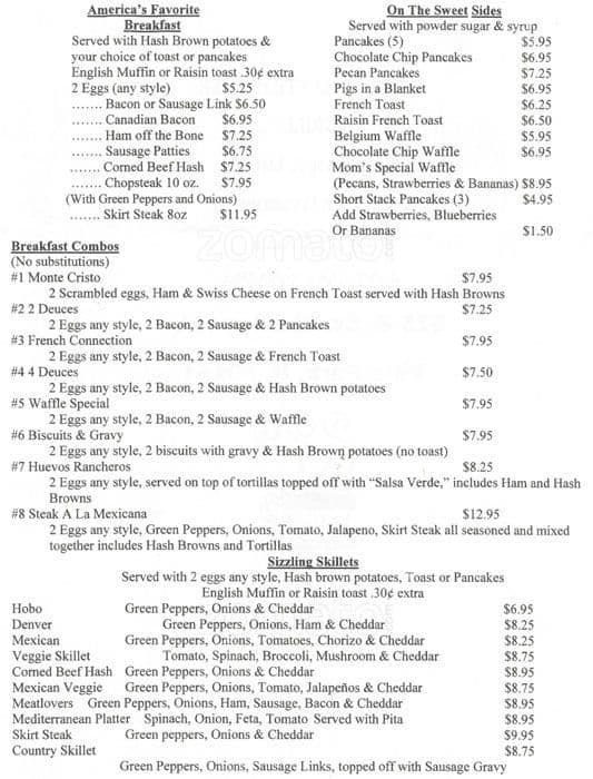 Menu at Omelette House restaurant, Villa Park, 525 St Charles Rd