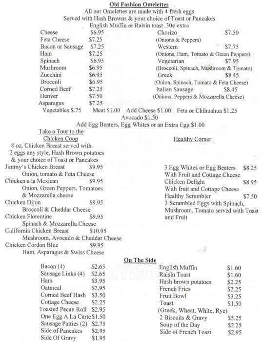 Menu at Omelette House restaurant, Villa Park, 525 St Charles Rd