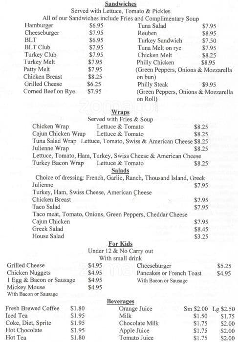 Menu at Omelette House restaurant, Villa Park, 525 St Charles Rd