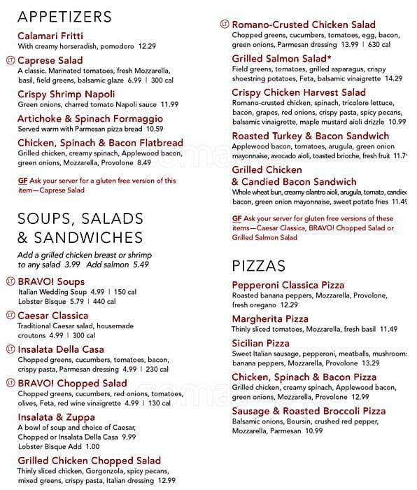 Bravo Cucina Italiana Menu Menu For Bravo Cucina Italiana Naples Naples