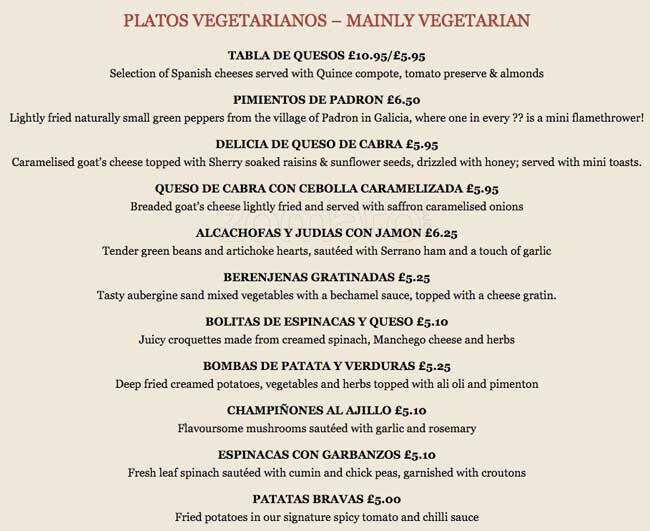 Navarro's Tapas Bar Menu, Menu for Navarro's Tapas Bar, Fitzrovia