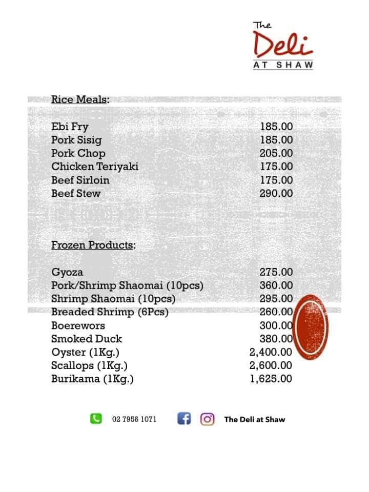 Menu at The Deli at Shaw, Mandaluyong