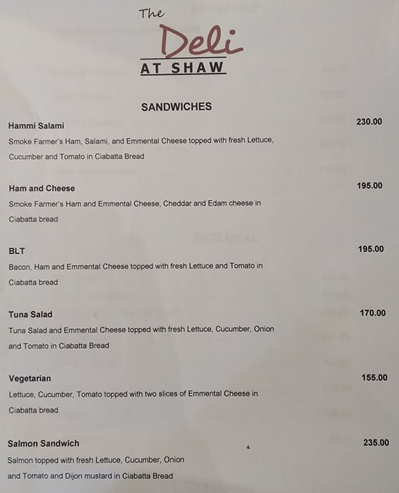 Menu at The Deli at Shaw, Mandaluyong