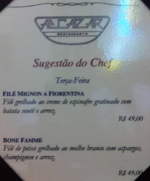 Restaurante Alcazar cardápio