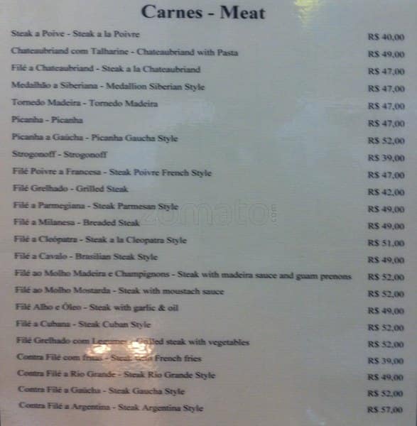 Restaurante Alcazar cardápio