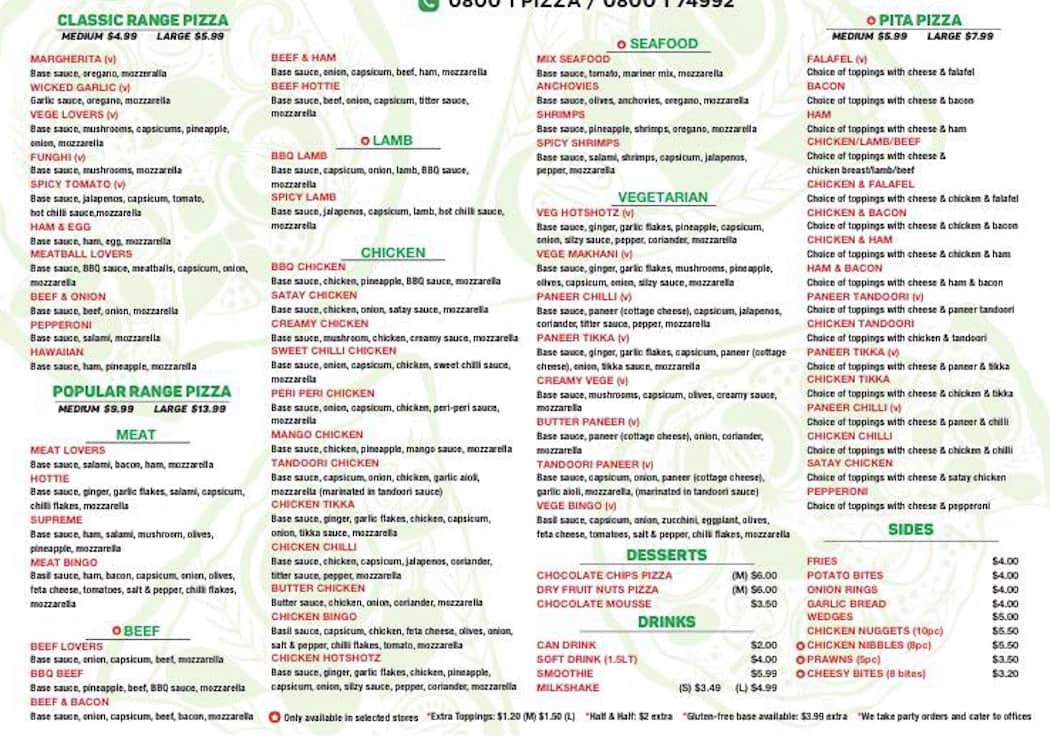 Olives Pizza menu