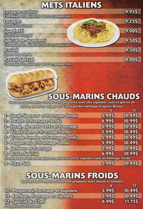 Menu de Bravo Pizza