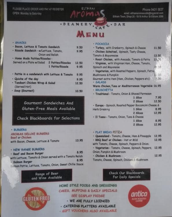 Menu at Cafe Aromas Eltham, Eltham