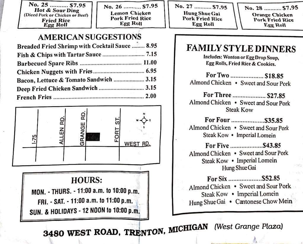 Menu at Shong Hey restaurant, Trenton