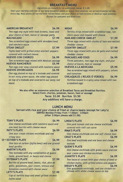 Menu at Los Jalapenos restaurant, Little Elm, 420 E Eldorado Pkwy