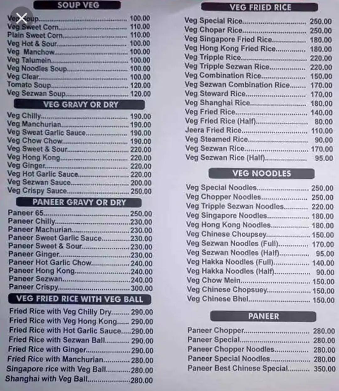 Menu Of Moonlight Cuisine& Chinese Corner, Nalasopara, Mumbai