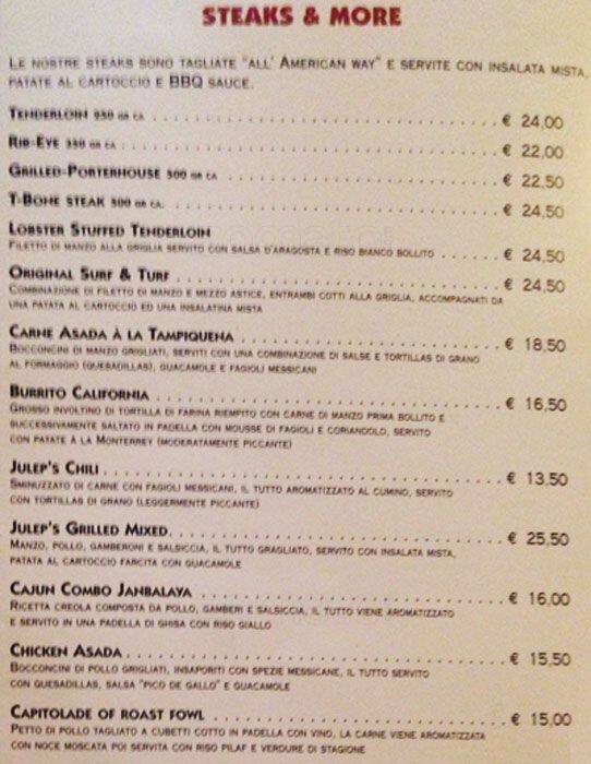Julep's menu