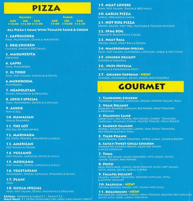 Josie's Pizza Restaurant Menu Urbanspoon/Zomato